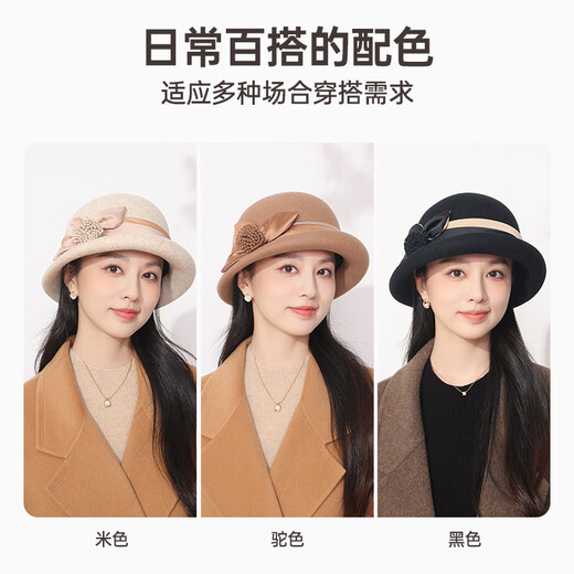 Hengyuanxiang hat women's autumn and winter warm hat woolen hat fashion versatile fisherman hat birthday gift camel