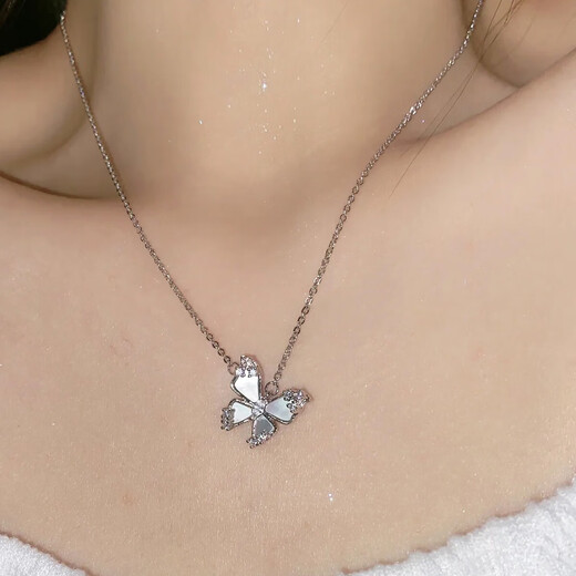 999 Pure Silver Butterfly Necklace Women's Fashion Light Luxury Fashion Shell Pendant Chinese Valentine's Day Gift for Girlfriend and Wife Butterfly Necklace + Brand Gift Box + Certificate
