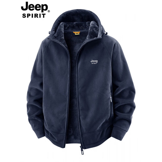 JEEP SPIRIT Jeep Polar Fleece Jacket Men's Autumn and Winter Young and Middle-aged Loose Large Size Casual Jacket Coldproof Plus Velvet Thickened Dark Gray Velvet 2518A Hooded 2XL Recommended 145-160Jin Jin equals 0.5 kg