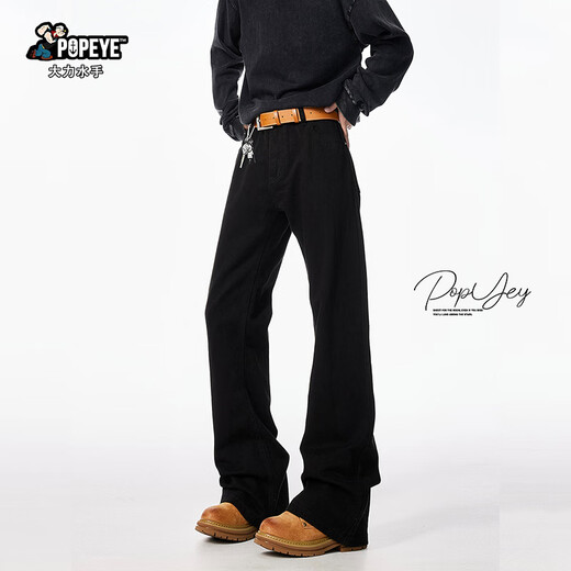 Popeye advanced American slim scimitar jeans for men in autumn and winter slightly flared straight pants DK84 black XL