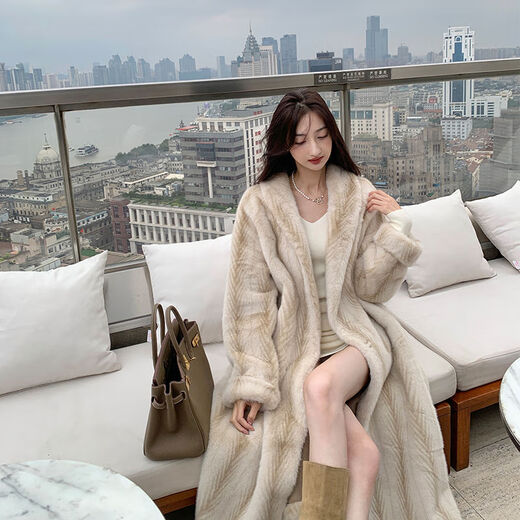 Coolnairo mid-classic luxury imitation mink eco-friendly fur coat temperament fur all-in-one warm long coat rice apricot long one size