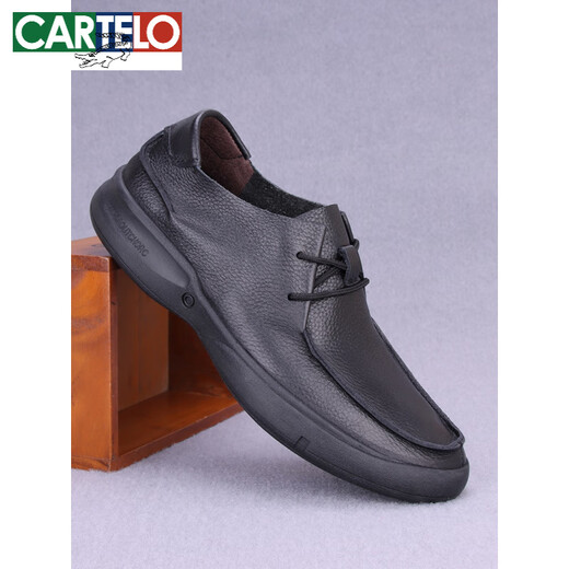 
CARTELO genuine leather men's shoes for spring and autumn, cowhide round toe lace-up genuine leather shoes for men's soft-faced and soft-soled casual shoes for black 9912 37