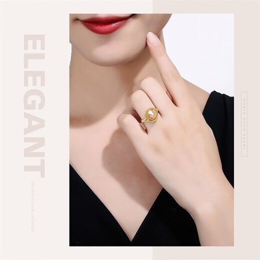 Queen of Pearls South Sea Gold Beads Ring Fashionable Saltwater Pearl Ring Birthday Gift 10-11mm