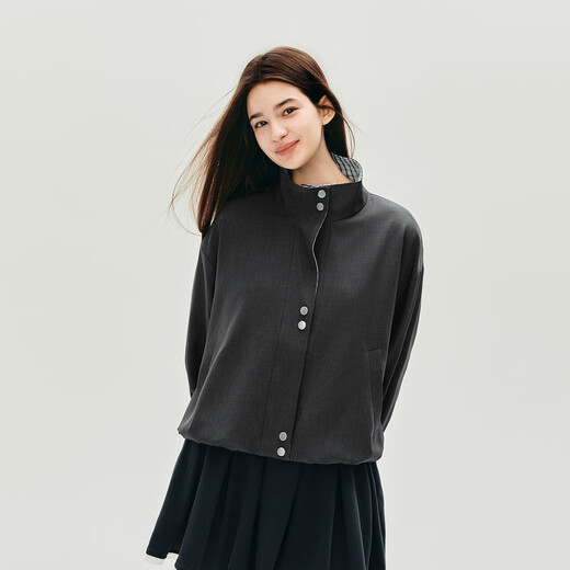 Semirjacke für Frauen Herbst Knospen Spleißen Plaid losen Standkragen 2025 Literarische Pendlerjacke 10A525108004