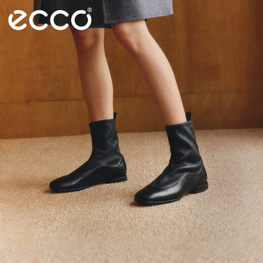 爱步（ECCO）靴子女 时尚潮流百搭经典平底牛皮轻奢女靴 舞悦244403 黑色24440351052 38