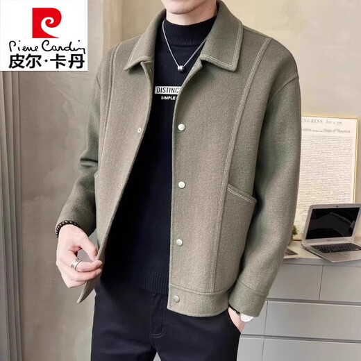 皮尔卡丹（pierre cardin）高档双面羊毛绒大衣男秋冬季韩版潮流休闲短款羊毛呢大衣外套男 6015灰绿 M【90-110斤】
