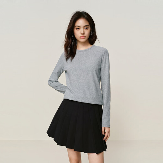 Peacebird Shopping Mall Same Style New Solid Color Long Sleeve T-Shirt Cashmere Blended Vest Two-piece Set A1CDF4491 Extreme Gray M 160