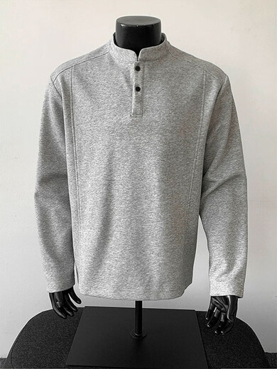 Yingtang Henry collar sweatshirt men's spring and autumn heavy base polo shirt loose casual jacket top men BCYMG-T42 light gray M