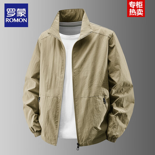 Romon Jacket Men's Jacket 2025 New Spring and Autumn Casual Top Stand Collar Jacket Dad Middle-aged and Old Men's Clothing JK8919 Gray Simple and Versatile XL Recommended 140-160Jin Jin equals 0.5 kg