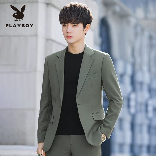 Playboy Autumn handsome small suit men's business Korean style trendy handsome casual slim solid color versatile suit jacket for men dark gray 3XL