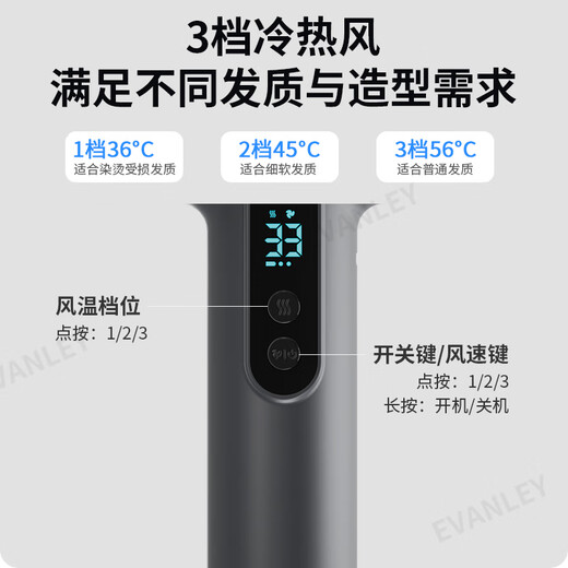 EVANLEY German Wireless Hair Dryer Rechargeable Student Dormitory Special Unplugged Hot and Cold Air Battery USB Hair Dryer High Speed Motor Unplugged Hot Air Blowing-Ivory White