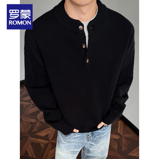 Lomon American retro Henry collar sweater men's winter inner loose casual men's bottoming sweater black M 95 to 115 Jin Jin equals 0.5 kg can be worn