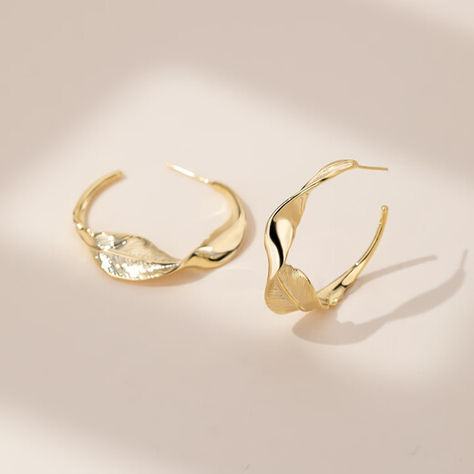 Qlady feather C-shaped gold earrings women's plain hoop earrings hoops 2025 new high-end earrings birthday gift