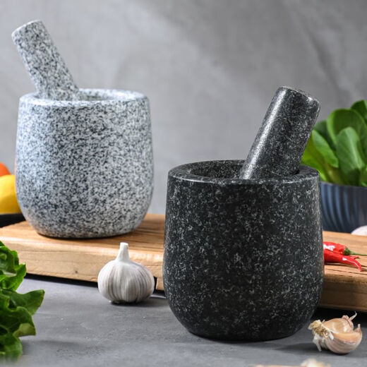 Lanqiou natural household garlic pounder stone garlic mortar pounder jar grinder large stone mortar garlic kitchen utensils garlic peeler black stone medium water tank bowl