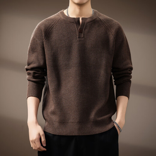 OLJ high-end luxury brand sweater men's high-end Henry collar sweater autumn and winter new fashion brand loose lazy wind break Brown S Recommended weight 100-120Jin Jin equals 0.5 kg