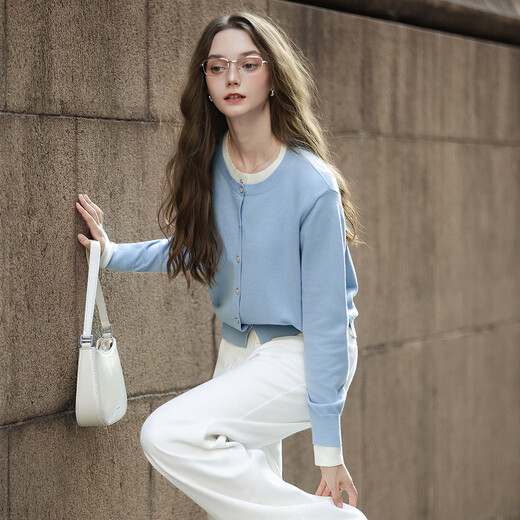 TonLion 2025 Autumn and Winter Women's Round Neck Fake Two-piece Spliced Cardigan Sweater