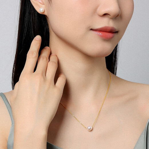 Pearl Queen S925 Silver Akoya Seawater Pearl Passepartout Necklace Clavicle Chain Pearl Earrings Earrings Women Birthday Gift Necklace 8-9mm