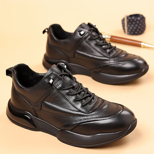 Mulinsen's new style business formal shoes, heightening leather toe layer, cowhide, breathable, comfortable, casual leather shoes for men, black 41