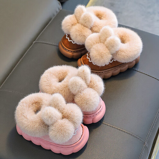 Winter children's cotton slippers bag with heel for boys and girls indoor non-slip warm plus velvet cotton shoes for babies medium and large children's wool slippers Upgraded version of melon red bag heel 12 28/29 size (inner length 17CM suitable for feet 16