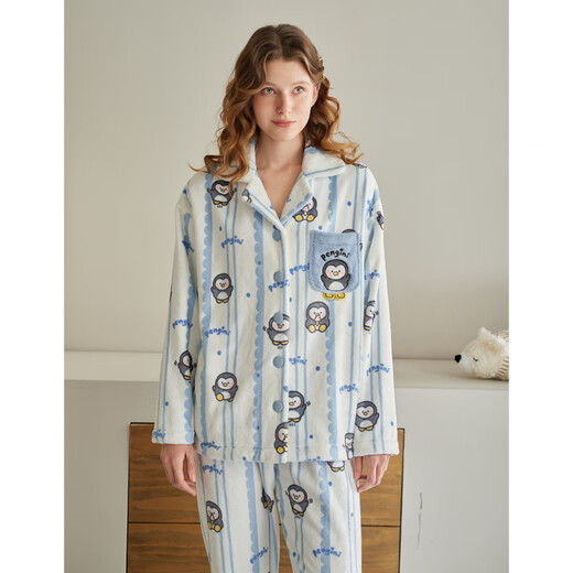 Fenten couple pajamas autumn and winter coral velvet anti-static men and women warm plus velvet flannel large size home clothes Binglan (male) L recommended female 110-124 Jin Jin equals 0.5 kg, male 126-146 Jin Jin equals 0.5 kg