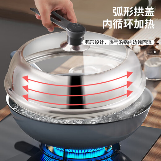 Baijie pot lid, large pot lid, heightened and thickened stainless steel transparent wok lid, vertical steam pot lid, anti-overflow soup pot lid, visible, pot lid 32cm丨suitable for 30~31.5CM, can be seen standing