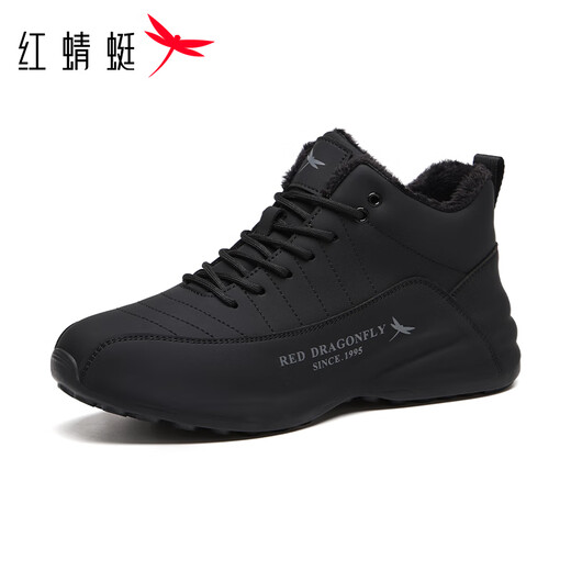 Red Dragonfly Sports Shoes Men's Winter Velvet Warm Running Shoes Thick-Soled Shock-Absorbing Lightweight Soled Shoes EXD450571 Black 40