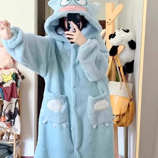 COSMICKISS Cute Clown Fish Pajamas Long Women's New Autumn and Winter Coral Velvet Pajamas Net Red Thickened Coral Velvet Home Clothes Clown Fish Pajamas-M Size