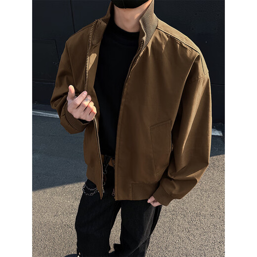 IZEXX American flight jacket men's autumn and winter Japanese stand collar workwear short baseball uniform jacket JZ52 black 4XL