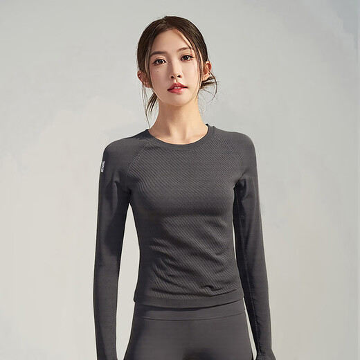 LULUUVTTOH New Slim Yoga Wear Long Sleeve Women's Sports Elastic Breathable Top Running Round Neck Pilates Fitness T-Shirt Navy XL