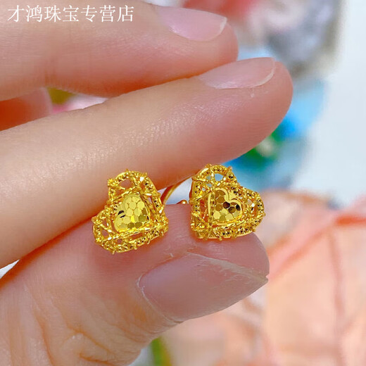 KZD Old Phoenix 999 pure gold love filigree dragon scale earrings for women pure gold heart-shaped small peach heart fashion straight needle ears KZD0.01g peach heart earrings