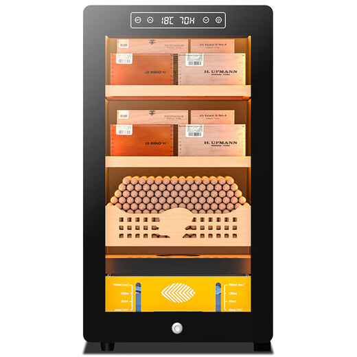 Kelong 39C cigar cabinet, constant temperature and humidity, cedar wood mellow compressor, precision refrigeration, energy saving, fashionable independent anti-fog door, naked cigar box, wake up cigar box, household refrigerated cabinet, 36C elegant black box cedar wood cigar basket + compressor refrigeration