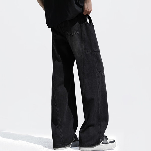 Base de la NASA Summer Fin American Jeans Street Hombres Versátiles Versátil Pantalones rectos de la marca de moda HT-1105 Negro 2xl
