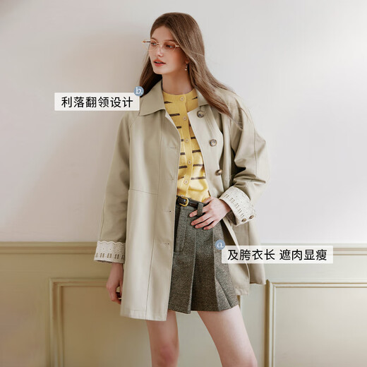 Xiangying Barn Style Khaki Windbreaker Women's 2026 Spring New British Style Spliced ​​Mid-Length Lapel Casual Jacket Khaki M 160/84A/95-110Jin Jin is equal to 0.5 kg