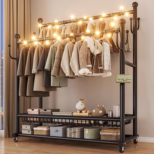 Shunyou bold 32 tube double rod coat rack bedroom floor-standing indoor clothes drying rack removable 150 black SY-445