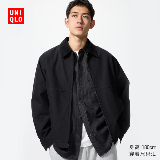 Uniqlo Men's and Women's Casual Zipper Short Jacket Barn Style Lapel Jacket 478230 480827 478230/09 Black XS