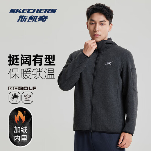 Skechers men's jacket 2025 autumn new velvet thickened warm autumn zipper fleece cardigan sweatshirt