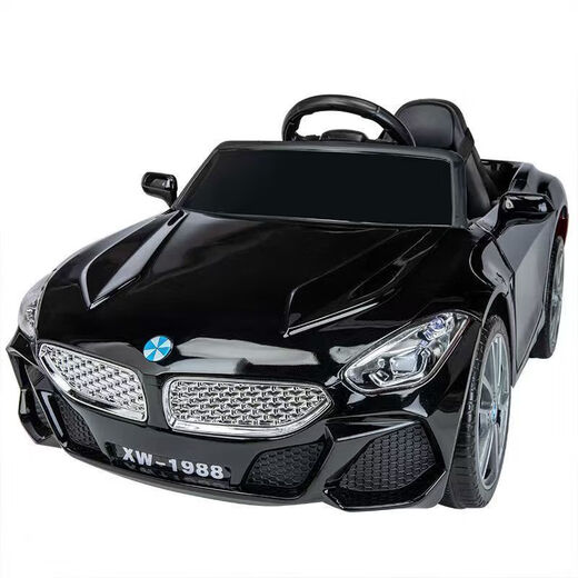 BMW four-wheel children's electric car for boys and girls aged 1-7 years old, which can be sat on and charged with remote control electric toy car, painted red, fully functional + leather seat + EVA tires + large battery