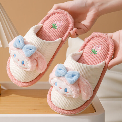 Robot Pig 2025 New Spring and Autumn Children's Cotton Slippers for Girls Cute Baotou Home Indoor Little Girl Baby Beige Single Layer Size 30-31 Inner Shoe Length 19cm