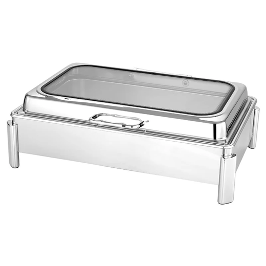 Stainless steel buffet stove, hotel breakfast display stove, electric heating insulation stove, restaurant large glass visible Buffy stove, rectangular, large surround, short double compartment, electric heating knob temperature control version