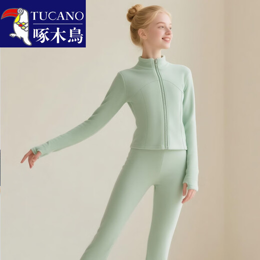 Woodpecker adult sports suit female yoga practice suit Delong girls advanced Chinese dance Pilates autumn and winter daily wear sky blue suit 120