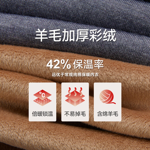 Three-gun wool and velvet thickened thermal underwear men's round-neck wool high-elastic autumn coat and long johns set