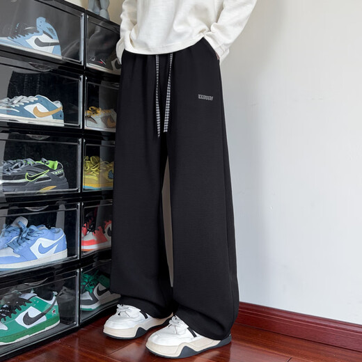 Poke American spliced casual pants for men in spring and autumn new high street straight trousers trendy brand handsome loose large size sports pants off-white XL recommended 130-150Jin Jin equals 0.5 kg