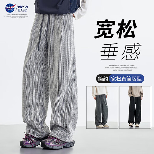 Pantalones de honda de estrella pesada estadounidense de la NASA Base de la NASA Men's Autumn and Winter Loose Retrase Draped Casual Long pantalones 6219-Black L