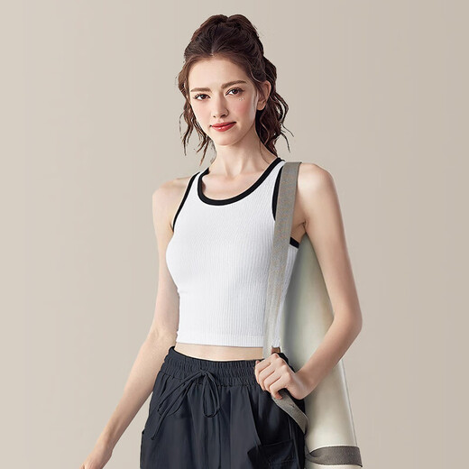 LULU CENTURY sports yoga vest with chest pad for women, shock-proof quick-drying underwear, running training Pilates fitness clothing set, white, including chest pad M, recommended weight 110-120 Jin Jin equals 0.5 kg