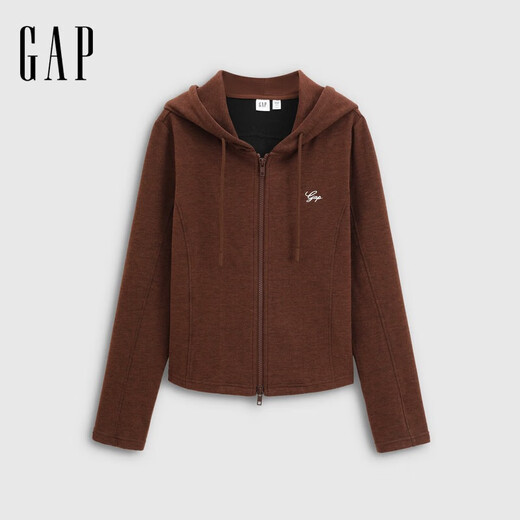 Gap Women's 2025 Autumn New Embroidered Logo Fitted Zipper Hooded Sweater Slim Top 792688
