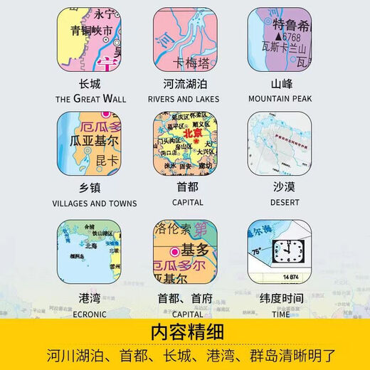 2024 Neue Version von China Map World Map HD Waterfeste Büro -Wandaufkleber Spezielle geografische Karte für die Schüler China Karte + Weltkarte [Laminated Water of Washerd] 2 Fotos Neue Version 759*1059 mm [Reel -Versand ohne Falten]
