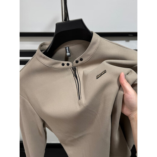 Goldlion autumn henley collar sweatshirt men's casual sports half-zip T-shirt long-sleeved bottoming shirt men's outer wear stand-up collar top Army Green M __48