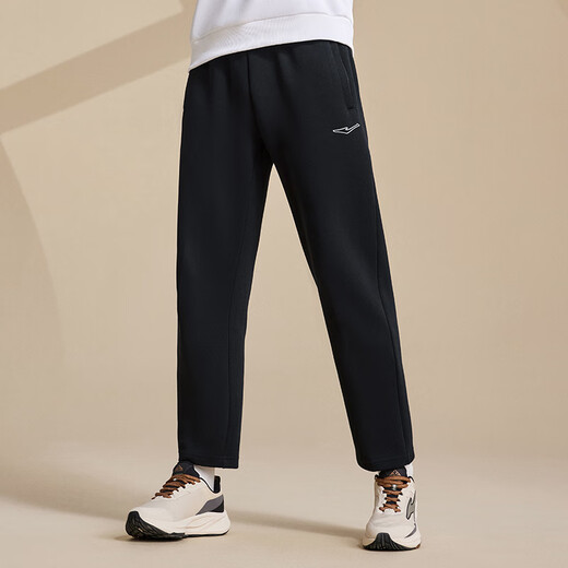 Hongxing Erke vertical technology | Sports pants for men in autumn and winter new casual loose straight running knitted men's trousers men's trousers black 2XL