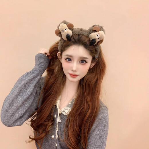 Cute plush kitten headband for women 2025 new autumn and winter high skull hairpin sweet cartoon puppy headband hair accessory gray brown KT cat plush headband
