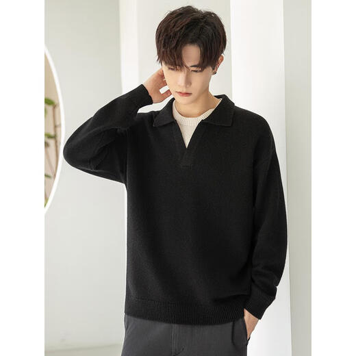 AX Armani Lazy and Relaxed Henley Collar Men's Sweater 2025 Spring and Autumn Versatile Pullover Sweater Jacket Black Black 2XL